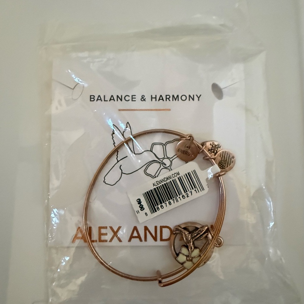 Alex and Ani Rose Gold Hummingbird Charm Bangle